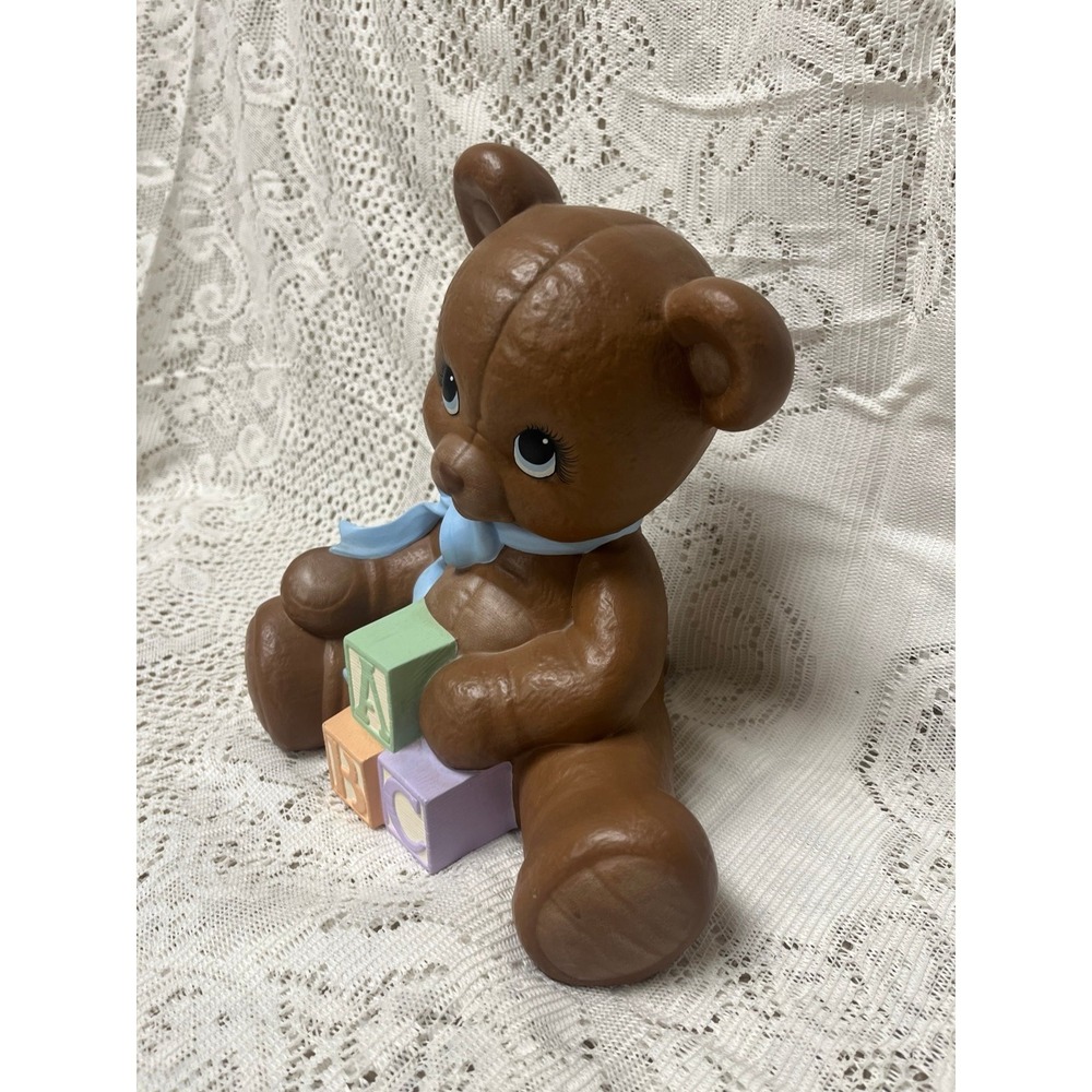 Vintage ceramic teddy bear piggy bank-hand painted nursery decor - Picture 3 of 5